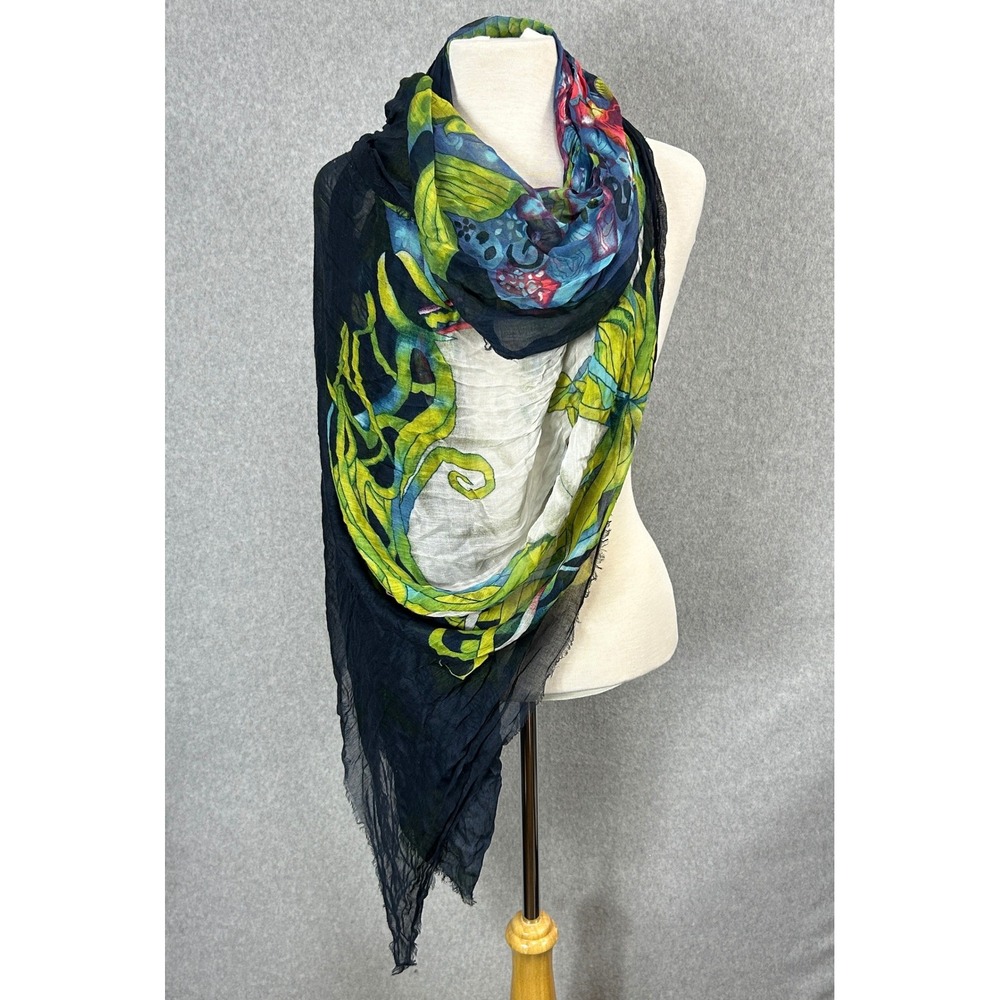 Blue Pacific Mermaid 72" Long‎ Scarf Navy Blue Beachy Gauze Wrap Vacation Boho